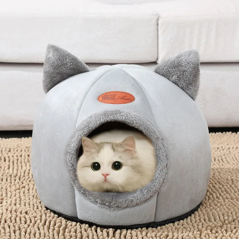 Cozy Winter Cat Bed – Deep Sleep Basket & Small Dog House Tent