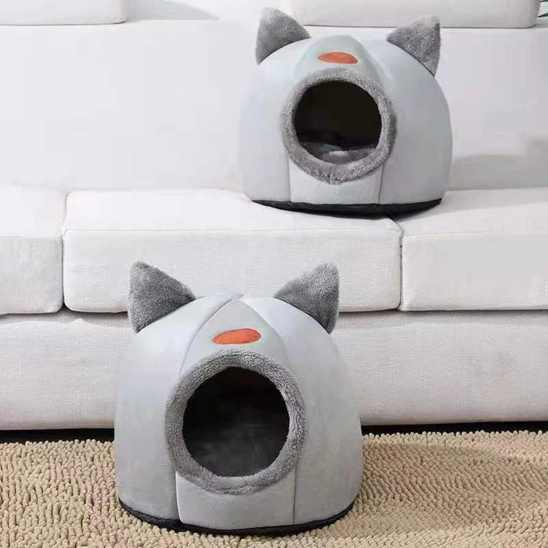 Cozy Winter Cat Bed – Deep Sleep Basket & Small Dog House Tent