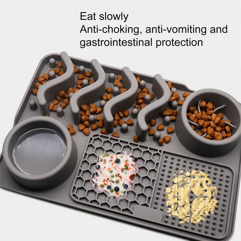 3-in-1 Slow Feeder Dog Bowl – Licking Mat for Anxiety Relief