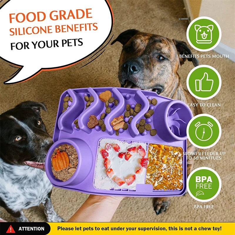 3-in-1 Slow Feeder Dog Bowl – Licking Mat for Anxiety Relief
