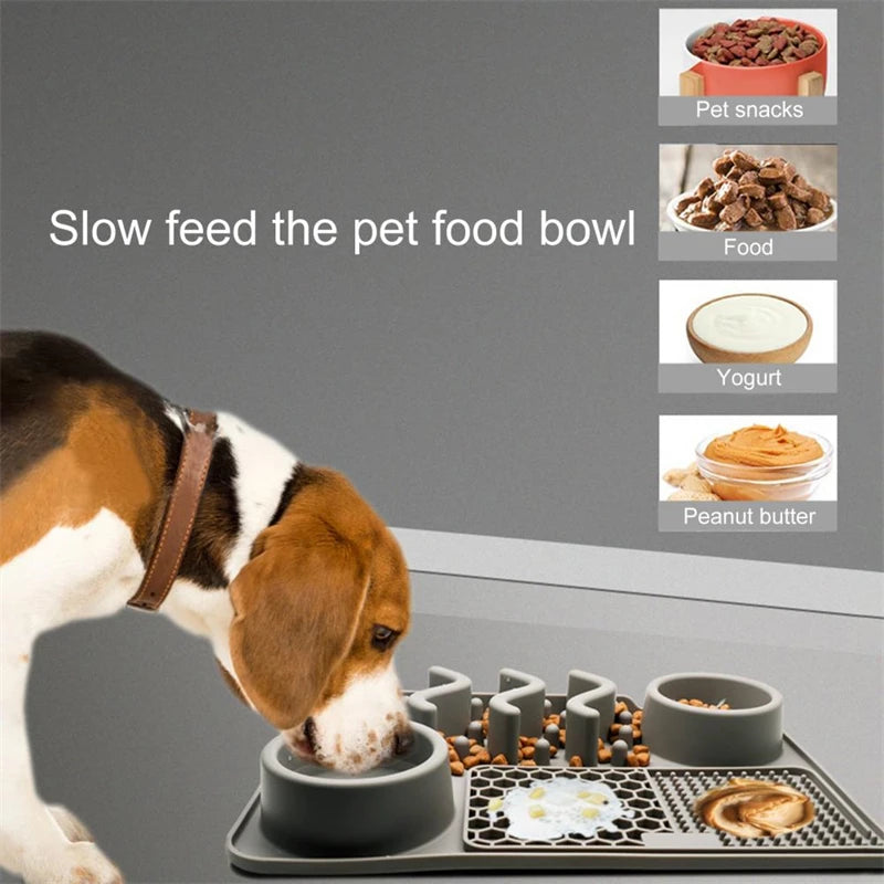 3-in-1 Slow Feeder Dog Bowl – Licking Mat for Anxiety Relief