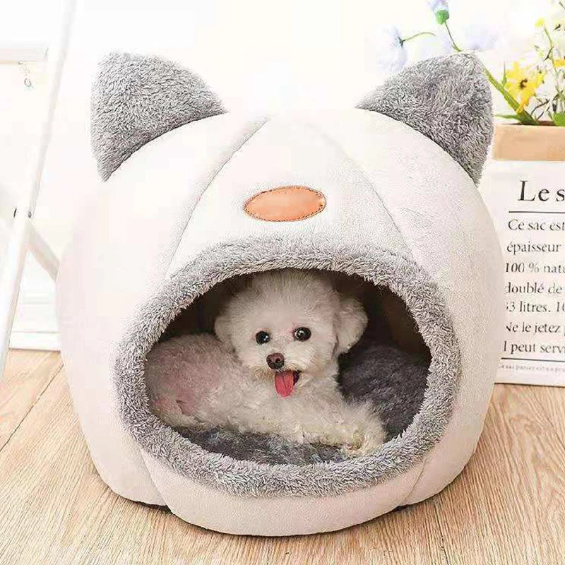 Cozy Winter Cat Bed – Deep Sleep Basket & Small Dog House Tent