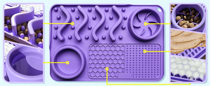 3-in-1 Slow Feeder Dog Bowl – Licking Mat for Anxiety Relief
