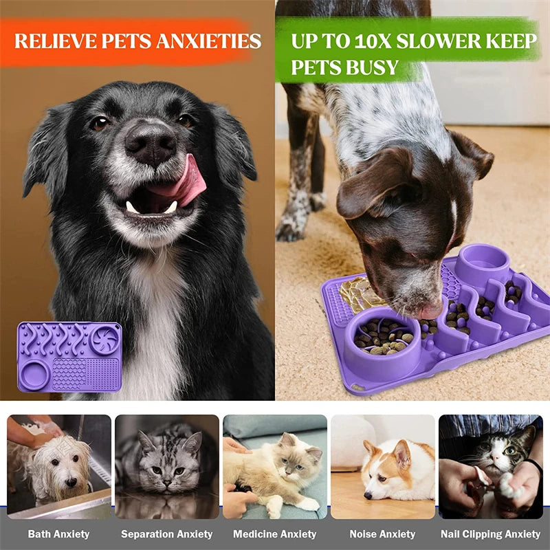 3-in-1 Slow Feeder Dog Bowl – Licking Mat for Anxiety Relief