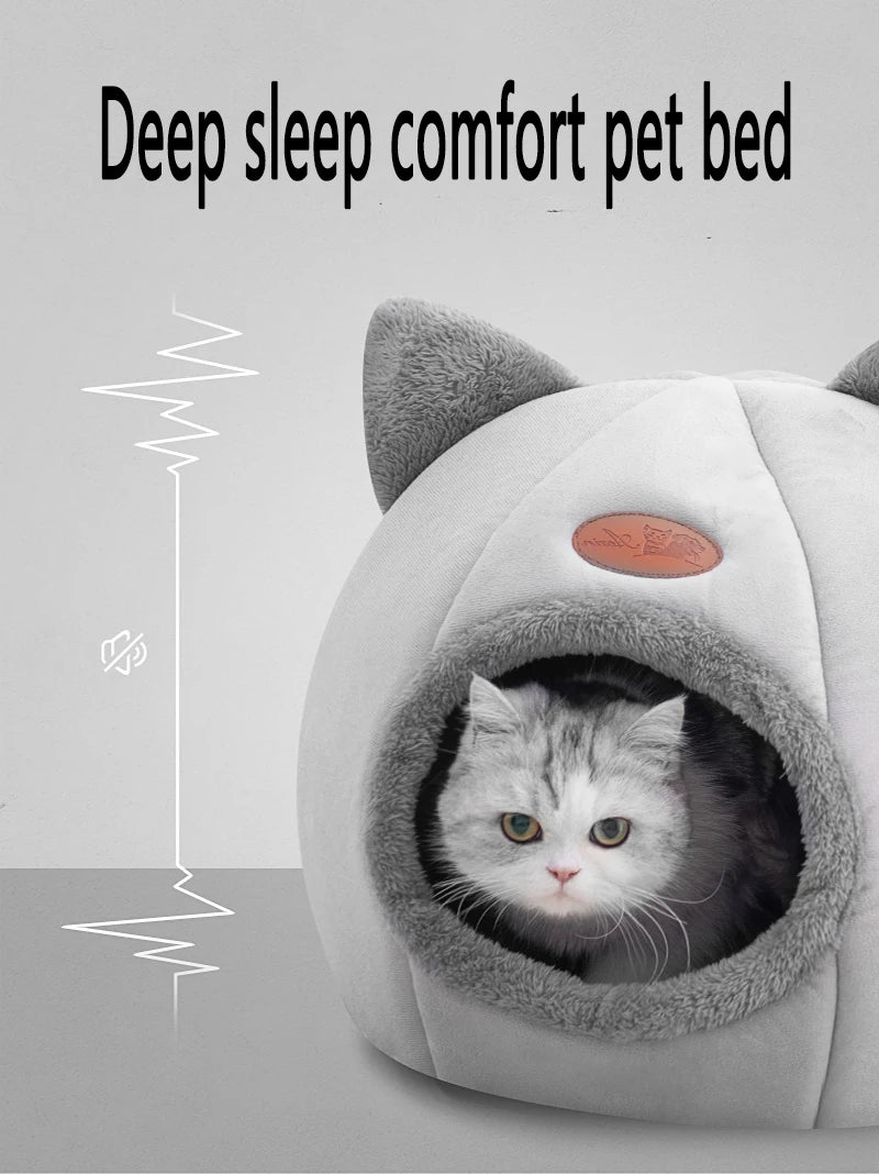 Cozy Winter Cat Bed – Deep Sleep Basket & Small Dog House Tent