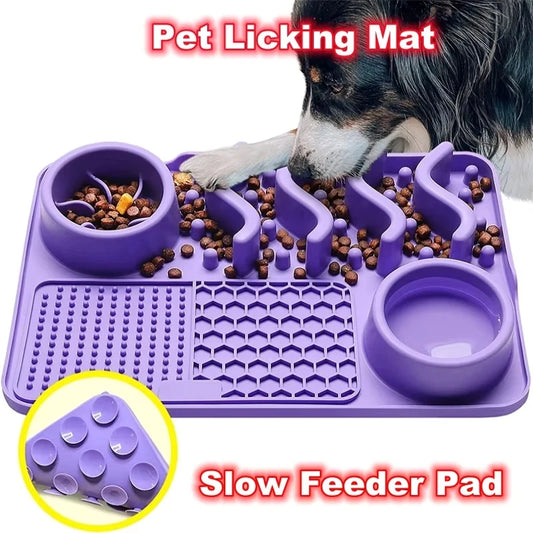 3-in-1 Slow Feeder Dog Bowl – Licking Mat for Anxiety Relief
